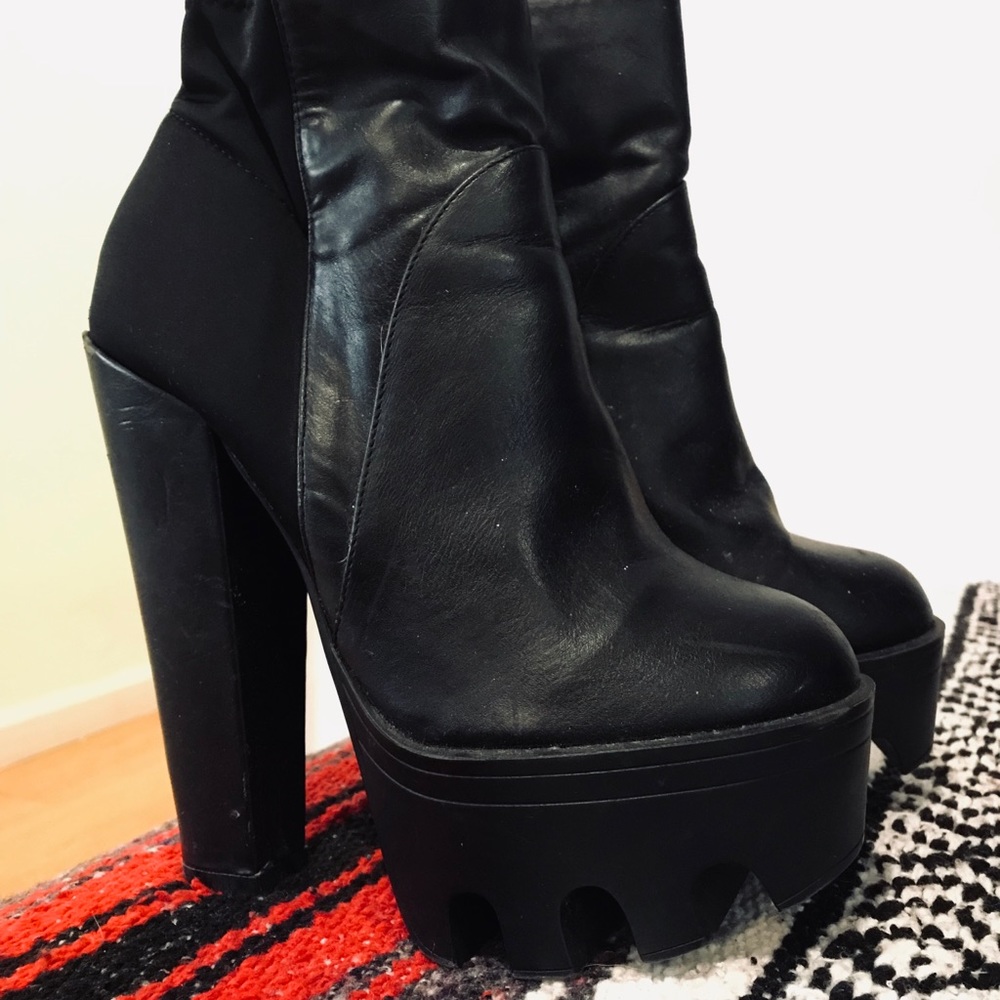 Black Chunky High Heel Ankle Boots